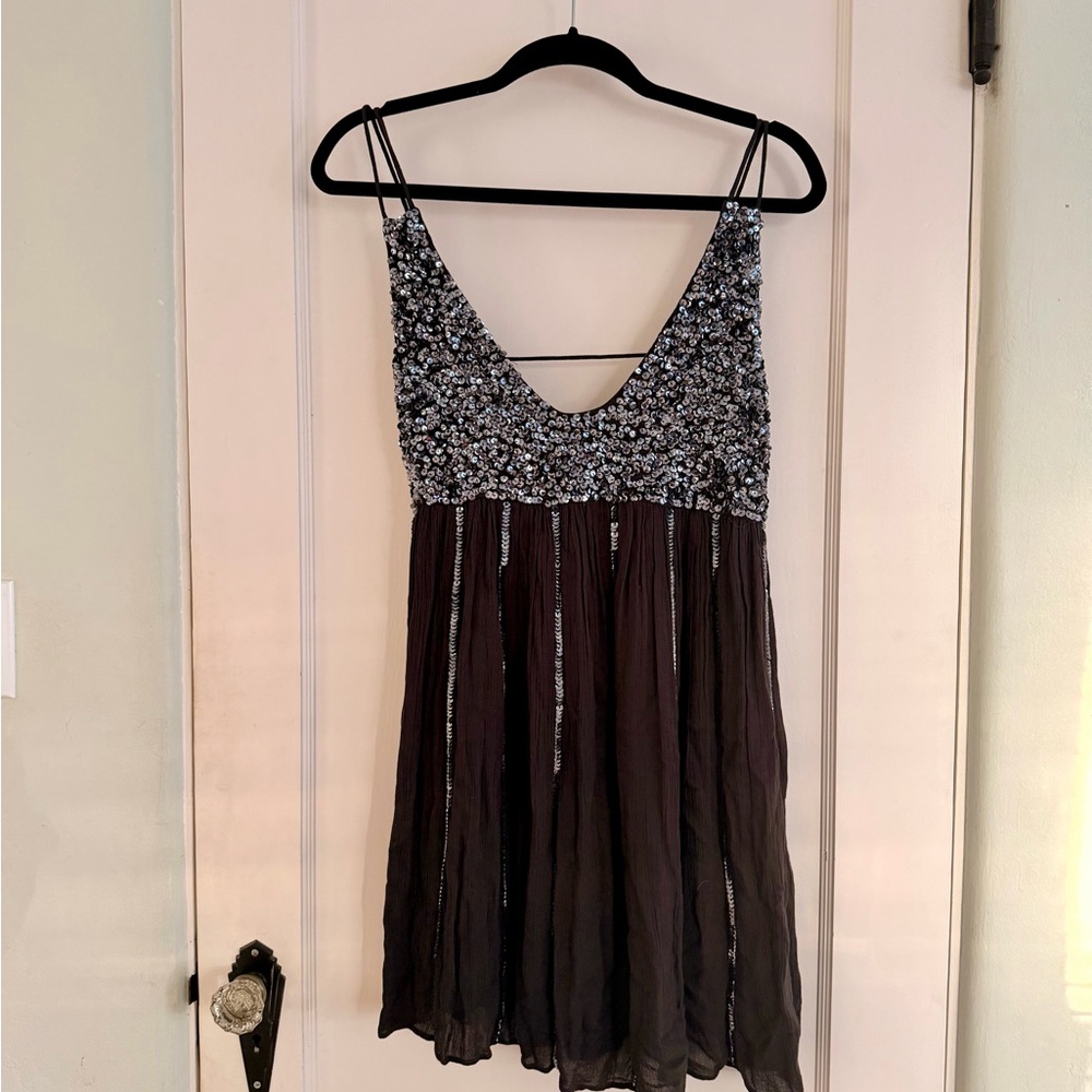 Free People Black Dress with Silver Sequins NWT